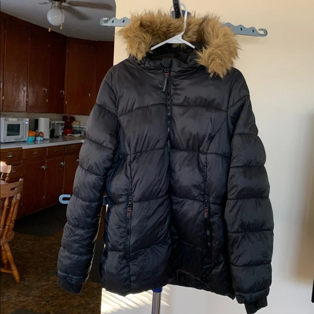 ZeroXposur Black Puffer Jacket with Tan Faux Fur Hood - Picture 1 of 12